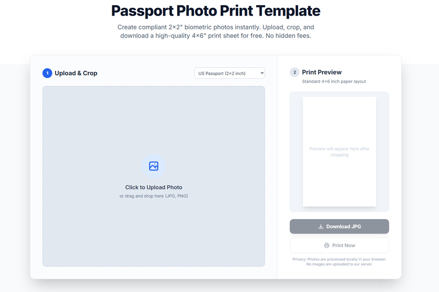 Photo printer and paper used for passport photo layout
